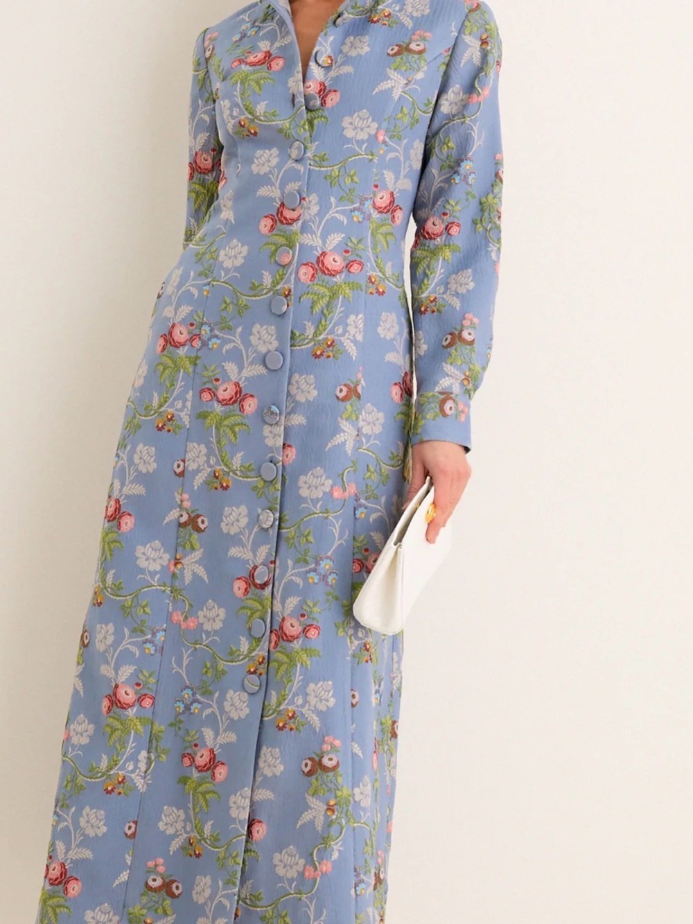 Light Blue Floral Long Coat- Will fit more Sz Large/ XL - Picture 3 of 16